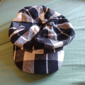 Black and white plaid flat cap